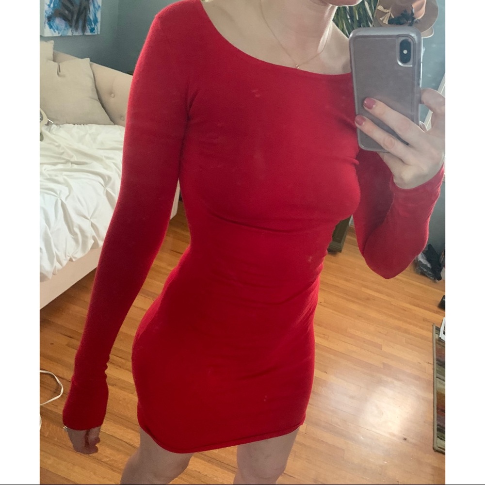 Red long sleeve mini dress